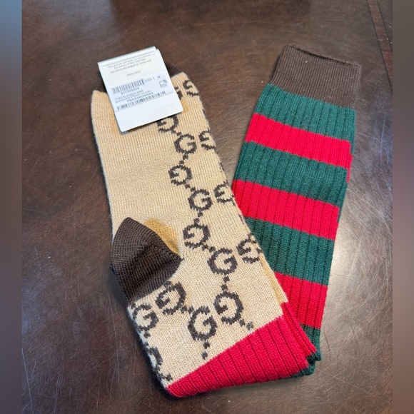 New Authentic Gucci GG Supreme Logo Green Red Socks Size M - Picture 7 of 10